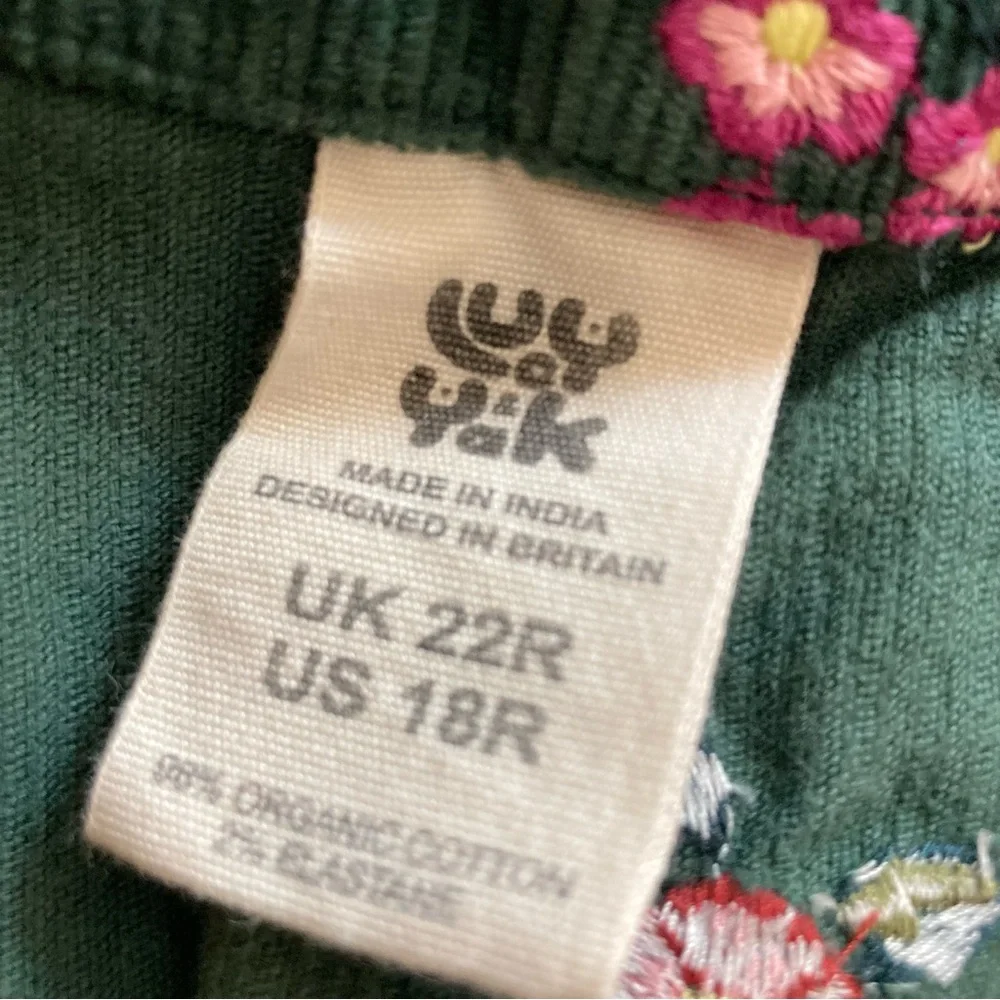 Lucy & Yak Embroidered Evergreen Floral Corduroy Overalls US 18 / UK 22 - Picture 5 of 8